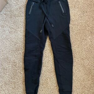 ALO Yoga Black Ribbed Joggers tie waist